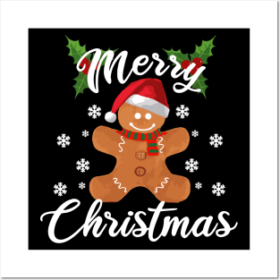 Merry Christmas Happy Gingerbread Santa Claus Posters and Art